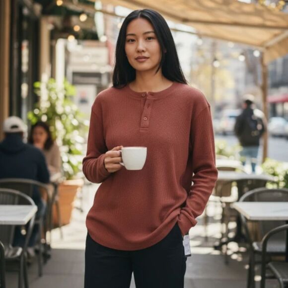 Rust Goodfellow & Co Long Sleeve Waffle Knit Top - NWT - Picture 3 of 7